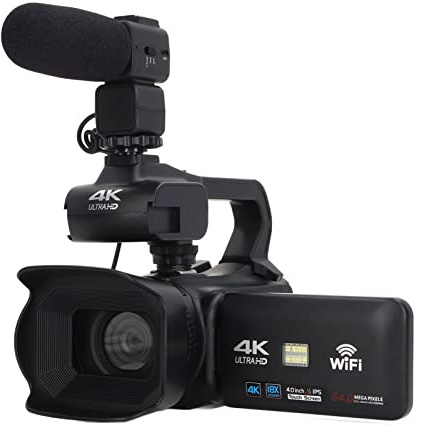 Garsent Videokamera-Camcorder, Vlog-Kamera für YouTube, 4K 30FPS 48MP 3-Zoll-IPS-Videorecorder mit 360-Grad-Rotationsbildschirm und Mikrofon, 18-facher Digitalzoom, mit Gegenlichtblende