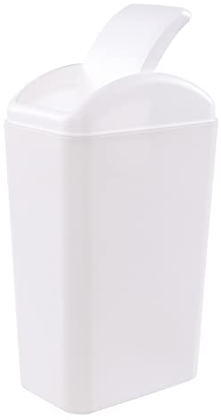 Morcte 3.5 Gallon Plastic Small Garbage Bin with Swing-top Lid, Swing Lid Trash Can, White