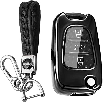 KUNIO Klapp Autoschlüssel Hülle Passt für Hyundai i20 i30 i35 iX20 iX35 Accent Passt für Kia Picanto Sportage K5 Schlüsselhülle TPU Schlüsselcase Schlüsselanhänger Schutzhülle 3 Tasten A Schwarz