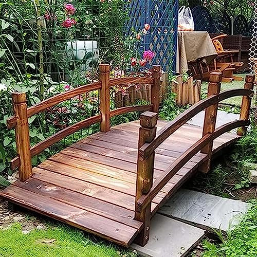 Gruytoie Holzbrücke Zur Gartendekoration, Klassische Holzbogenbrücke Mit Sicherheitsgeländer Für Den Außenbereich, Gebeizte Teich-Fußgängerbrücke.