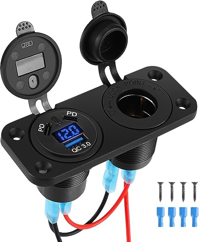 Thlevel 12V Zigarettenanzünder Steckdose USB C Auto 45W PD und 18W QC3.0 | mit Digital Voltmeter für 12V-24V KFZ LKW Wohnwagen Motorrad Boot