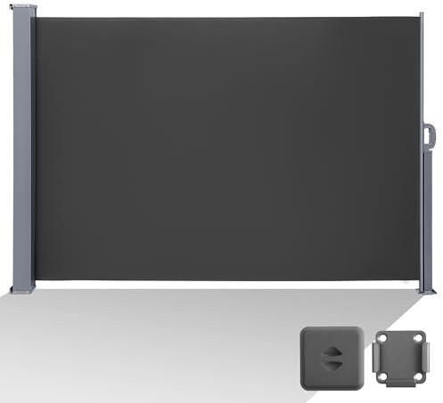Tubiaz Tenda da sole laterale allungabile 160 x 300 cm, protezione solare, tenda a rullo laterale con supporto a pavimento, pacchetto di accessori, per terrazza, grigio