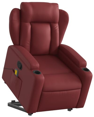 vidaXL Massagesessel, Sessel mit Aufstehhilfe, Relaxsessel mit Liegefunktion Vibrationsfunktion, Fernsehsessel Liegesessel Aufstehsessel, Weinrot Kunstleder