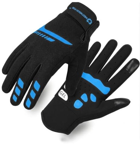 WESTWOOD FOX Gants de Cyclisme–Respirants, Antidérapants,Écran Tactile,Amortissants,Coupe-Vent, Imperméables pour Hommes et Femmes–Idéaux pour Vélo,Moto,Ski,Randonnée,VTT,Camping (Bleu, XL)