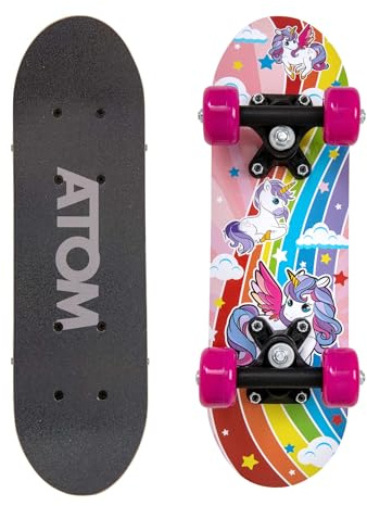 Atom 17 Skateboard pour Débutants ou Pros | Planche en Érable pour Enfants et Adolescents avec Trucks PP de 7,6 cm | Mini Cruiser Complet | Convient à Tous les Âges de 5+ (Licorne)