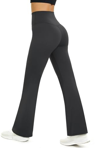 Glacspyg Yogabyxor, dam, utsvängda sportbyxor, hög midja, utsvängda byxor med magkontroll, träning, fitness, joggingbyxor, Mörkgrå, S