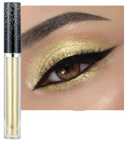 Lilbitty 1 pieza Glitter Eyeshadow Pigmentos Líquidos Brillo Metálico Sparkling Smokey Eye Look Shimmer Oro Nacarado Glitter Eyeshadow Líquido