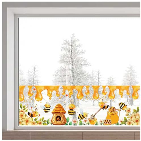 GORGECRAFT Autocollant de Fenêtre Abeille 38x116cm Printemps Été Miel Abeille Décalcomanies de Fenêtre Non Adhésif Réutilisable Nid d'abeille Fleurs Statique Vinyle Art Décor pour Maison Chambre