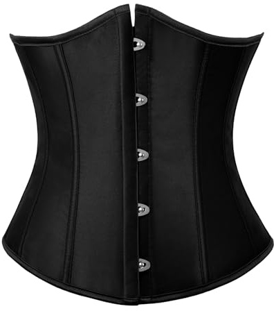 TRIWORKS Women's Black Underbust Corset Satin Waist Cincher Lace Up Corset Underbust Boned Brocade Waist Training Halloween XXL
