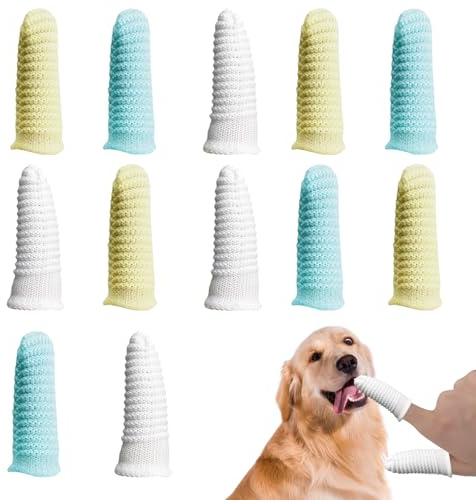 Fyfjur Hundtandborste, 12 stycken återanvändbara fingertandborste hund anti-plack, effektiva fingerlockar hundar tandvård för tandvård hund katter