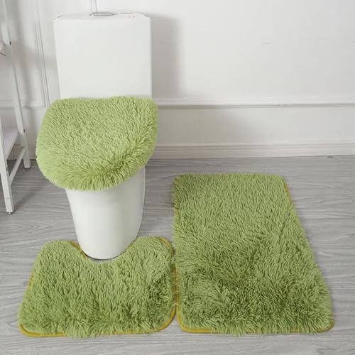 Alfombra de baño genérica de microfibra de 3 piezas, antideslizante, absorbente, lavable a máquina, alfombra contorno de inodoro y funda de tapa de inodoro (verde oscuro)