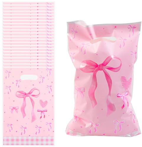 Maxqzin 50 st festgåvor väskor godispåsar för barn rosa rosett presentpåse för födelsedagsfest baby shower bröllop