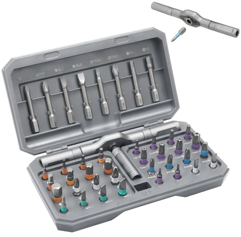 Qivine 42 in 1 Magnetic Screwdriver Sets, Portable Screwdriver Bits Set with Detachable Ratchet Handle, Multi Screw Driver Sets with Case for Computer, Eyeglass, Bicycles, and DIY