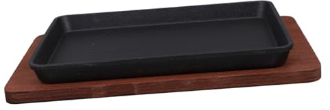 IMIKEYA Padella in ferro quadrato antiaderente con base in legno per fajitas carne e pesce per arrosti e cucina casa e ristorante