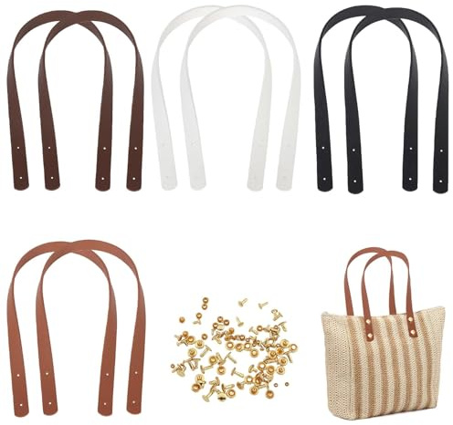 Zyiphor 8 Pezzi Manici per Borse Uncinetto Manici Borsa in Pelle Maniglie di Ricambio in Pelle con 16 Rivetti Manico per Borse Fai Da Te (60cm)