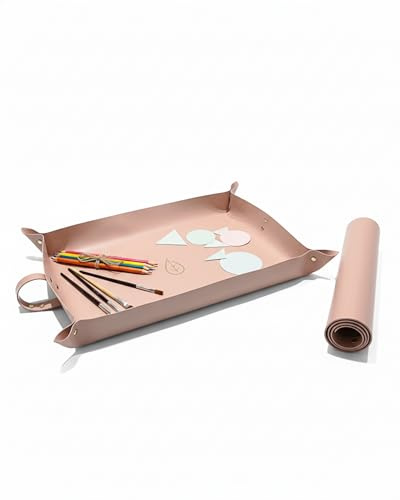 Malunterlage für Kinder 70x45 cm, abwischbare Bastelunterlage Kinder & Schreibtischunterlage Papier aus Kunstleder, Schreibtischauflage für kleine Künstler, 100% Bastelspaß ohne Spuren, Rosa