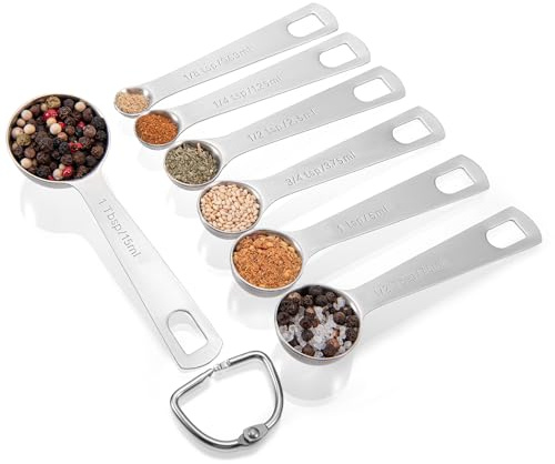 Doosu ensemble de cuillères à mesurer en métal, cuisine cuillères à mesurer rondes gravées en acier inoxydable 18/8, petites cuillères à café et cuillères à soupe pour la pâtisserie(7 pièces)