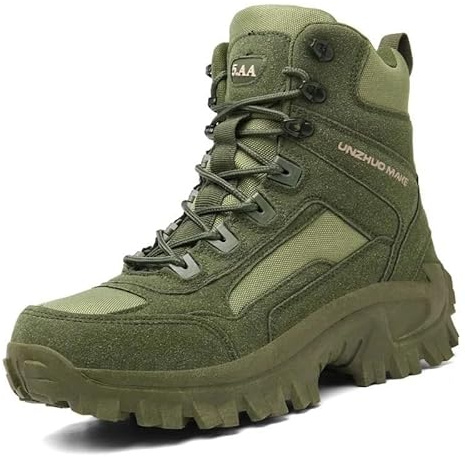 Läderstövlar, ortopediska stövlar for män, punkteringsskyddande, vattentäta, stukningsskyddande, vandringsskor, slitstarka(Army Green,43)
