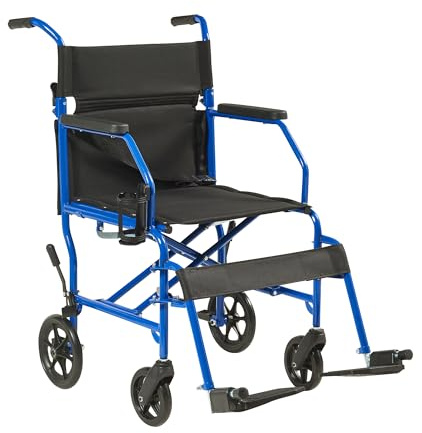 Panana Ultra Lightweight Foldable Transport Wheelchair for Adults,19-Inch Seat Width,Portable Folding Travel Wheelchair (Blue)