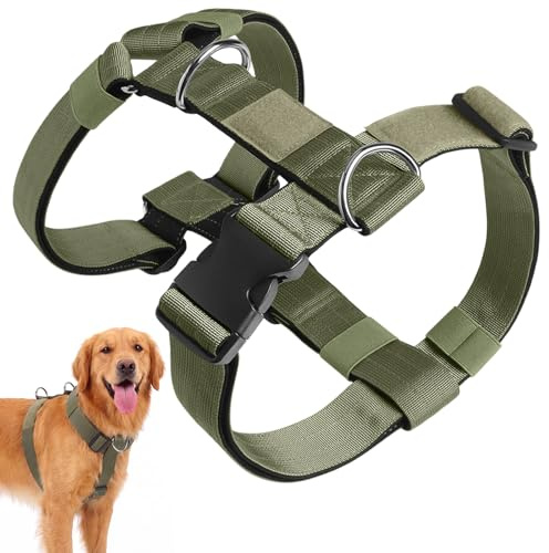 Olcyren Harnais Anti Traction pour Chien, Arnet pour Chiens avec Attache Devant, Réglable, Respirant, Facile à Mettre, No Pull Nylon Dog Harness, Gilet pour Chiens Moyen et Grand (Vert, L)