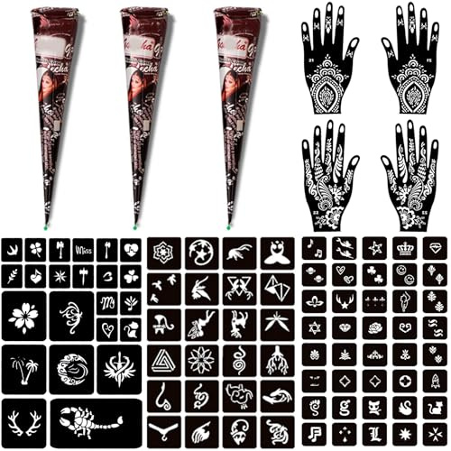 Tillfälliga tatueringskit 3 tatueringar cones 101 Stencils för DIY Art Party