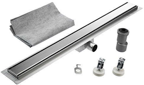 KOBERT GOODS Edelstahl-Rinne PG01-80cm mit Siphon und Haarsieb als Komplett-Set Boden und Dusch-Ablauf Unterschiedliche Muster und Variationen in den Größen 50-120cm erhältlich