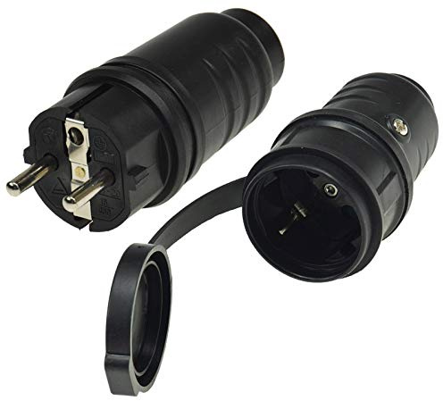 Schutzkontakt-Stecker Schutzkontakt-Kupplung IP44 Kombination 230V / 16A Geeignet für Aussen, Buchse mit Schutzdeckel spritzwassergeschützt