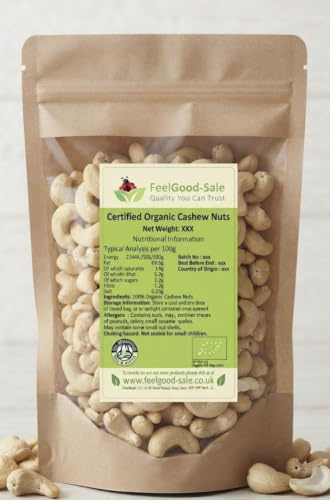 1kg Organic Cashew Nuts, Whole, Raw, 100% Natural Cashews