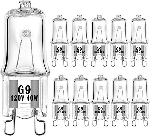 YBEK G9 Halogen Bulb 120V 40W T4 Type 2 Pin Base for Range Hood Lights, Bathroom Light Bulbs, Microwave Ovens Candle Warmer Light Bulbs, Dimmable Warm White (10 Pack)