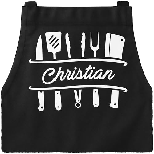 MoonWorks® Grill-Schürze mit Name personalisierbar Grillseargent [Wunschname] Born to Grill-Geschenke Männer Skull