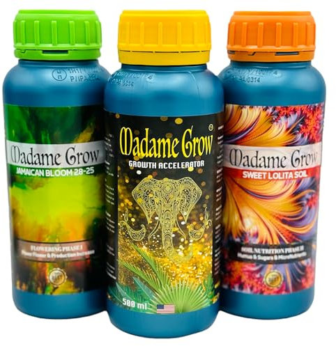 MADAME GROW fertilizante 420 plantas verdes - abono plantas verdes - abono liquido para plantas - fertilizante crecimiento universal- fertilizante floracion para plantas -(KIT BASIC 3x500ml)