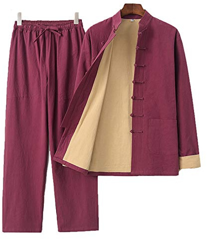 Herren Kung Fu Leinen Anzug - Traditionelle Lange ÄrmelKampfkunst Uniform Tai Chi Klassisch Tangzhuang,Geeignet für Morgengymnastik Judo Wushu Wing Chun