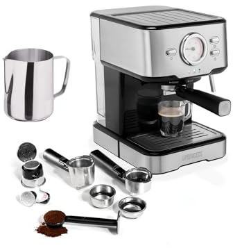 Macchina Espresso e Capsule con Montalatte per Cappuccino, Latte e Espresso Macchiato, 20 bar, Nero con Acciaio Inox