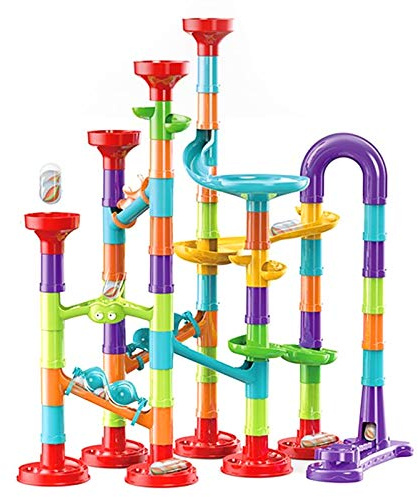 93Pcs Marble Run Set Building Blocks,Marble Maze Coaster Construction Track Game with 30 Glass Marbles for Kids,Girls,Birthday Gifts