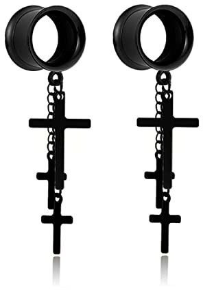XINHE 2 STÜCKE Edelstahl Schwarz Punk Kreuz Edelstahl Tunnel Stecker Messgeräte Ohren Piercing Schmuck für Frauen Herren,22mm(7/8)