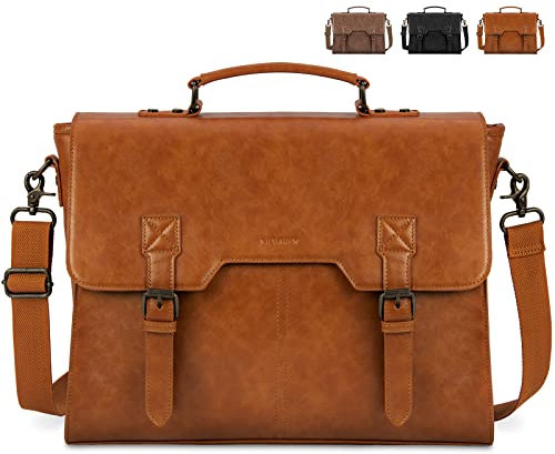 NEWHEY Borsa Porta PC 15,6 Pollici Messenger Tracolla Impermeabile per Computer Notebook, Lavoro Uomo, Ufficio, Affari, Scuola Marrone