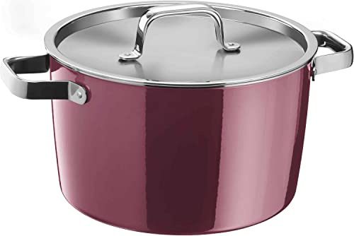 WMF Fusiontec Aromatic Kochtopf groß 24cm, Deckel mit Kondensationsnoppen, Fleischtopf Induktion 6,2l, High-Tech Keramik, stapelbar, kratzfest, rot