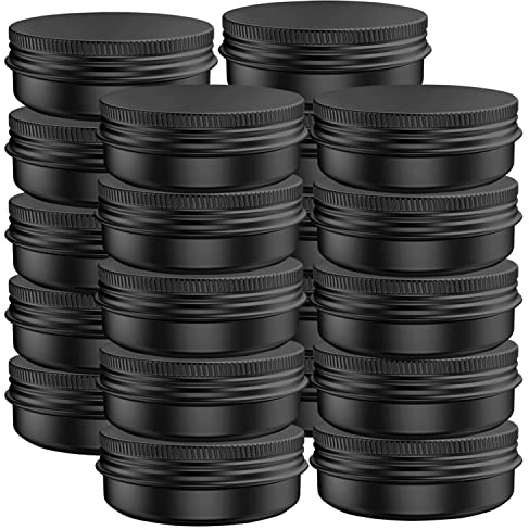 20 Pcs 0.5 Ounce Aluminum Tin Jars Containers Leak Proof Cosmetic Tin Jars Containers Round Screw Lids for Cosmetic, Salves, Balms, Lip Balm or Others, 15mL Black