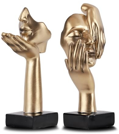 oliruim 2 Stück Denker-Statue, goldene schwarze abstrakte Kunstskulptur, moderne Heimdekoration, Schreibtisch-Dekoration, Weihnachten, Neujahrsgeschenk (2 Stück, Gold)