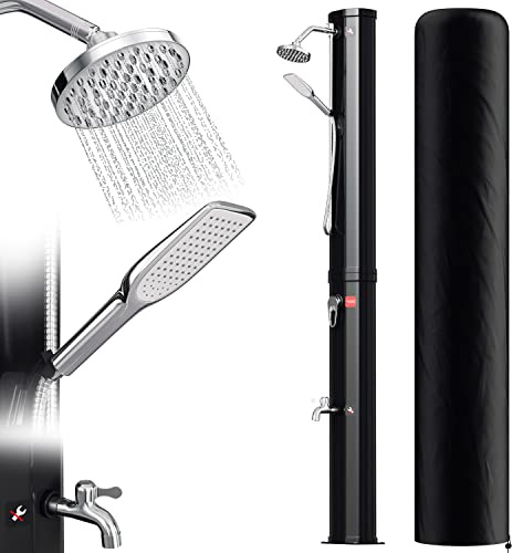 Daromigo Solardusche 40L Solar Gartendusche warmes Wasser Bis Zu 60°C Ohne Stromanschluss Pooldusche Camping mit Fußdusche und schwenkbarem Regenduschkopf Handbrause Schwarz