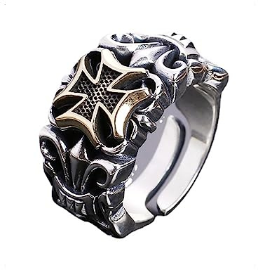 KONFEN Adjustable Rings for Men Women - Silver Cross, Vintage Hip Pop Chunky Fidget Ring - Toe, Thumb, Open, Single - Gift for Boys, Jewellery Gifts