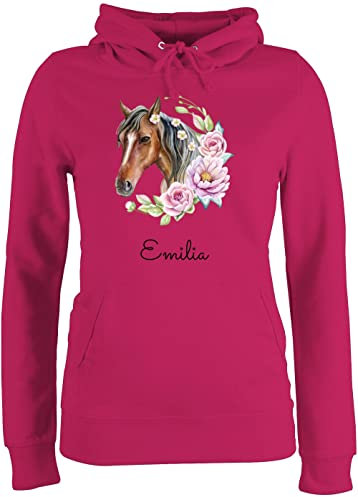 Pullover Damen Hoodie Frauen - Pferd Pferde - Wunschname Pferdekopf Name I Pferdemotiv I Geschenk Pferdemädchen - L - Fuchsia - Pulli pferden Horse Hoody Personalisieren pferdeliebhaber reiten