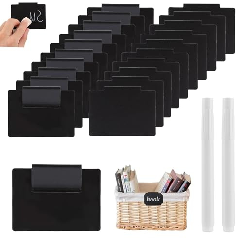 APACALI 20 Stück Etikettenhalter Clip, Schwarz Korb Etiketten Clip aus Kunststoff, Label Halter für Lagerung Korb, Clips Kreidetafel, Regal Clips Etiketten, Clip Etikettenhalter für Speisekammer Küche
