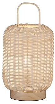Fischer & Honsel Tischleuchte, Nature | Holz natur| Lampenschirm Rebestrick natur| H: 28,50 cm, D: 16,00 cm| mit Schnurschalter schaltbar| 1x E14 max. 25 Watt ohne Leuchtmittel | 50738