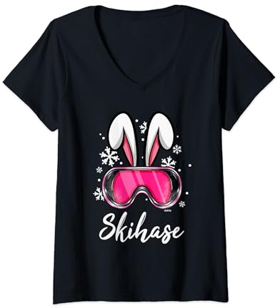 Skihase Apres Ski Skihaserl Skifahren Party Skihäschen T-Shirt mit V-Ausschnitt