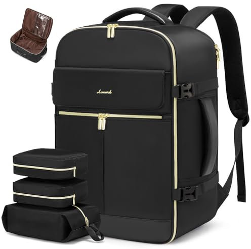 LOVEVOOK Sac a Dos Voyage Femme Homme, Grand 40L Sac à Dos Cabine Avion Bagages Valise 45x36x20 Airback Packable Backpack Travel, Sac Ordinateur Portable 17 Pouces Noir