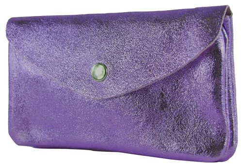 modamoda de P11 Damen Leder Geldbörse Portemonnaie Medium Handmade in Italy, Farbe:Purple Metallic