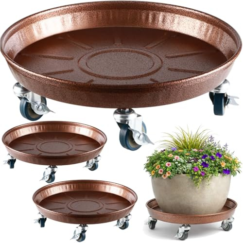 Planterhoma 3 Packs 20 Metal Plant Caddy with Wheels Extra-Large Rolling Plant Stand Heavy-Duty Plant Dolly with Casters Indoor Outdoor Wheeled Flower Pot Mover Rollers Garden Cart Trolley, Copper