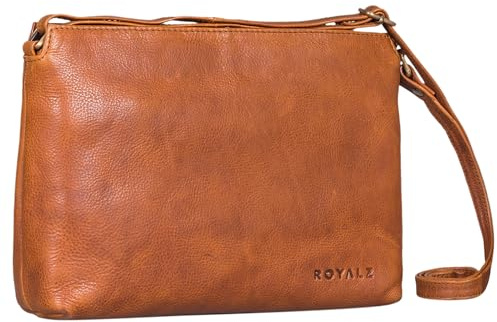 ROYALZ Wyoming Klassische Handtasche Damen klein Leder Abendtasche im Vintage Look elegant Ledertasche Echtleder Umhängetasche Schultertasche;Farbe:Schwarz