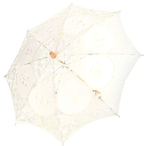 Vintage Lace Parasol, Wedding Bridal Umbrella, Wedding Bridal Lace Umbrella for Decoration Photo Tea Party Adult Size, Party Decorations Supplies(L-Beige)